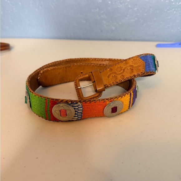 Handcrafted leather and woven concho belt women M - Picture 2 of 9